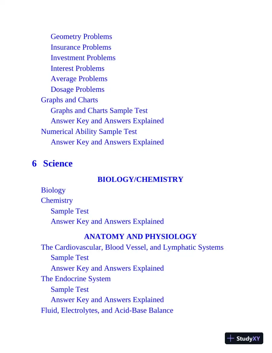 Nursing School Entrance Exams: HESI A2 / NLN PAX-RN / PSB-RN / RNEE / TEAS, 6th Edition (2020), page 9
