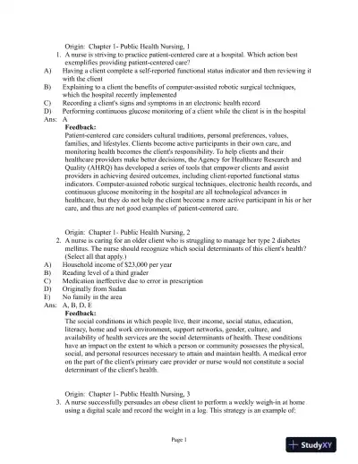Test Bank For Community and Public Health Nursing, 1st Edition - Page 1 preview image