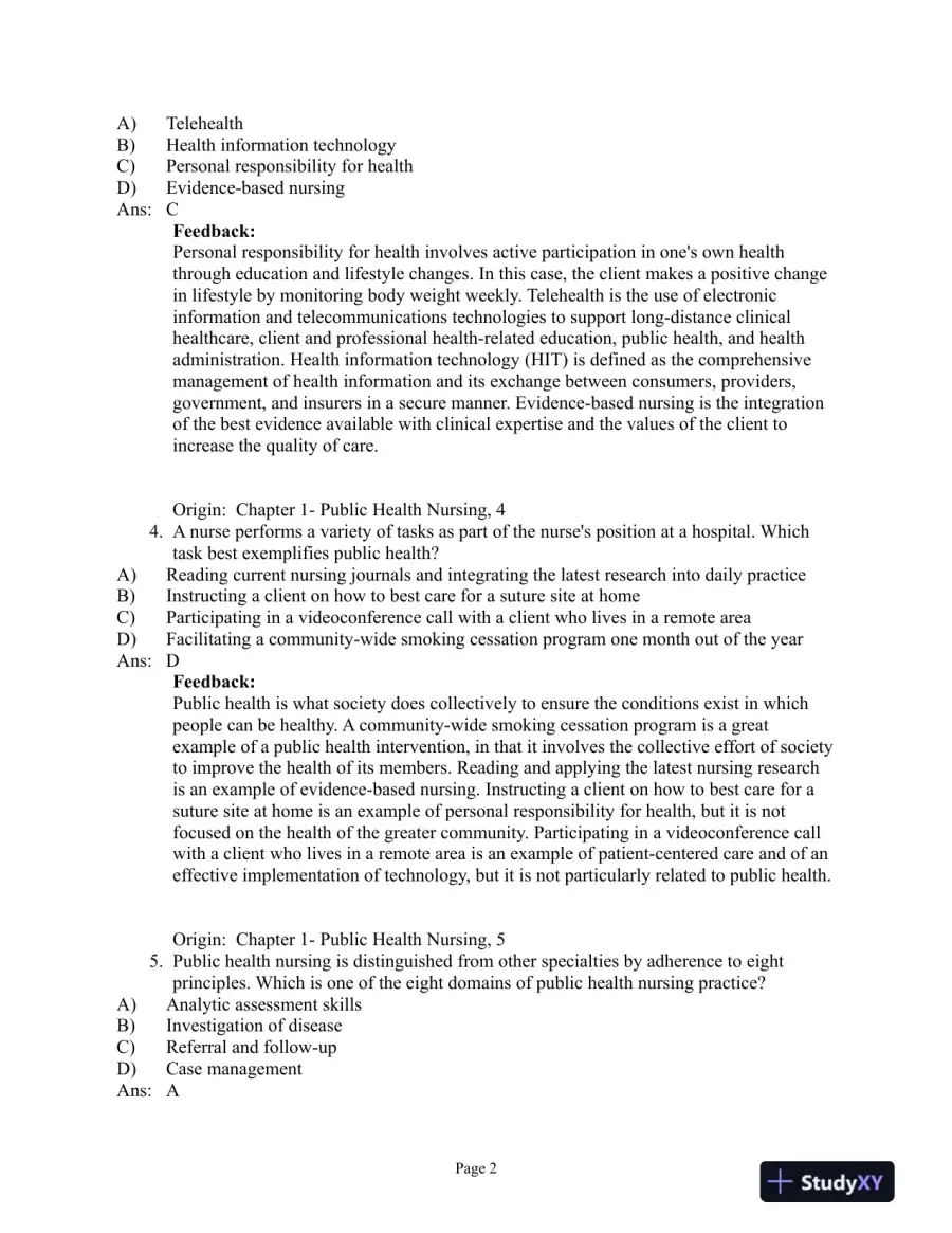 Test Bank For Community and Public Health Nursing, 1st Edition, page 3