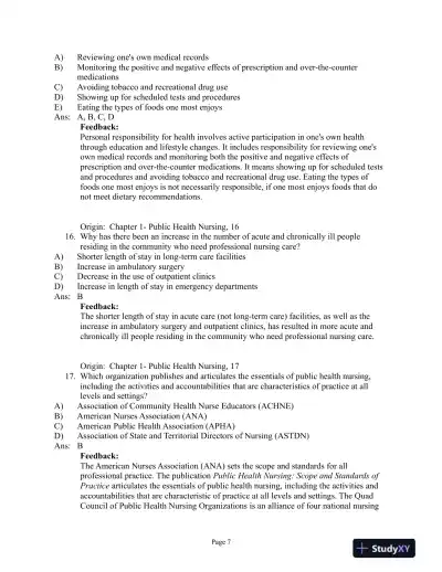 Test Bank For Community and Public Health Nursing, 1st Edition - Page 8 preview image