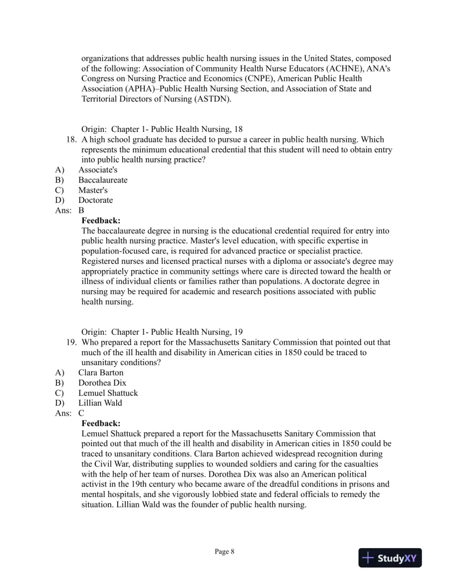 Test Bank For Community and Public Health Nursing, 1st Edition, page 9