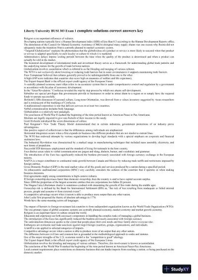Liberty University BUSI 303 Exam 1 Complete Solutions Correct Answers Key - Page 1 preview image