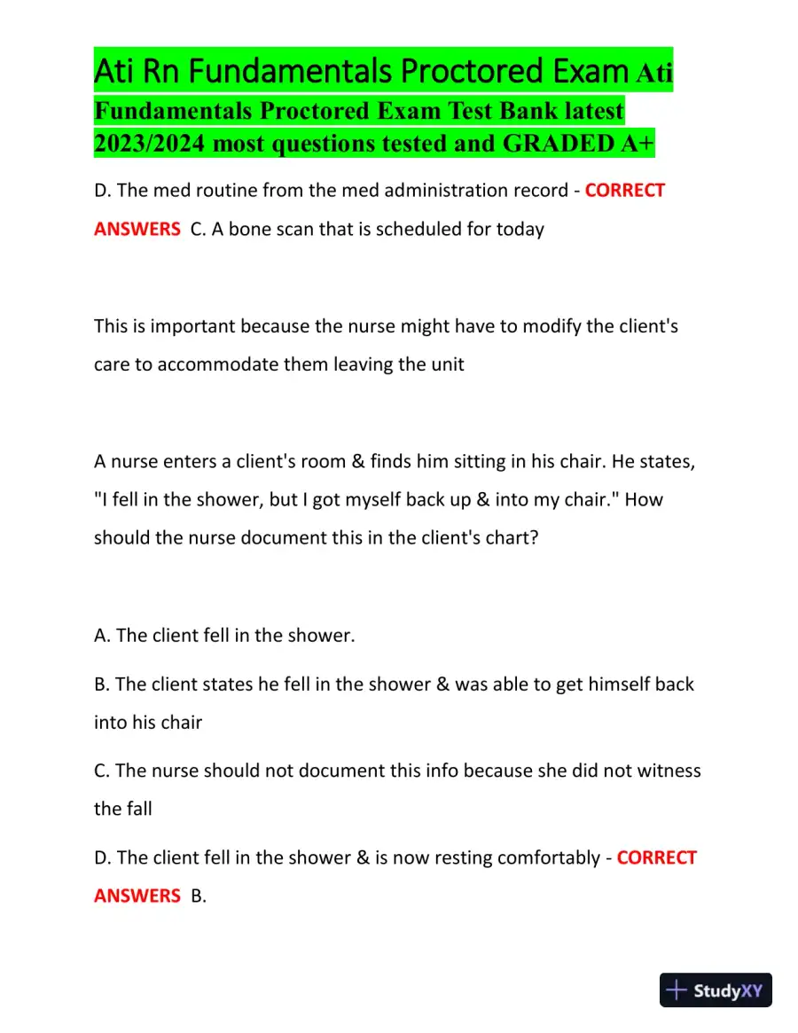 2023-2024 ATI RN Fundamentals Proctored Exam with Answers (100 Solved Questions), page 11