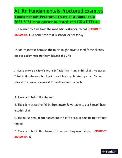 2023-2024 ATI RN Fundamentals Proctored Exam with Answers (100 Solved Questions) - Page 11 preview image