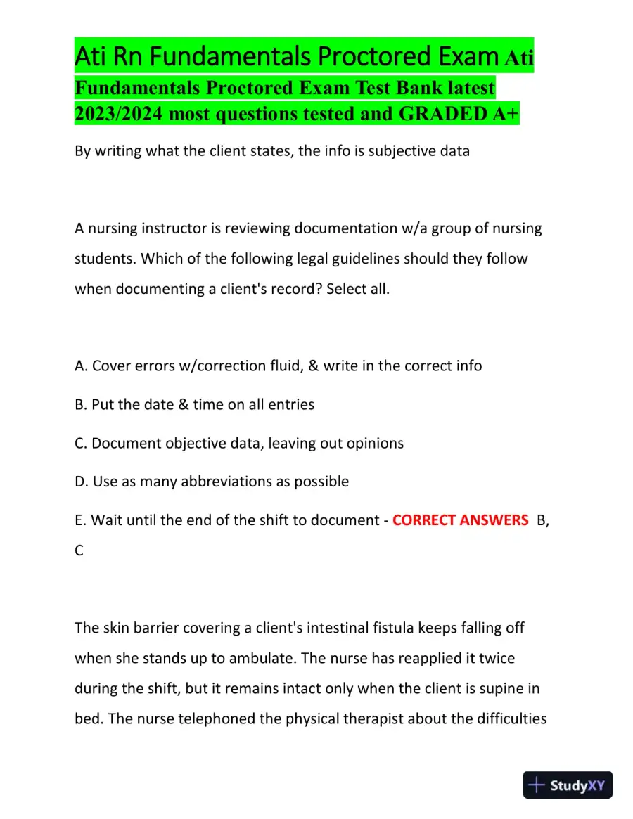 2023-2024 ATI RN Fundamentals Proctored Exam with Answers (100 Solved Questions), page 12