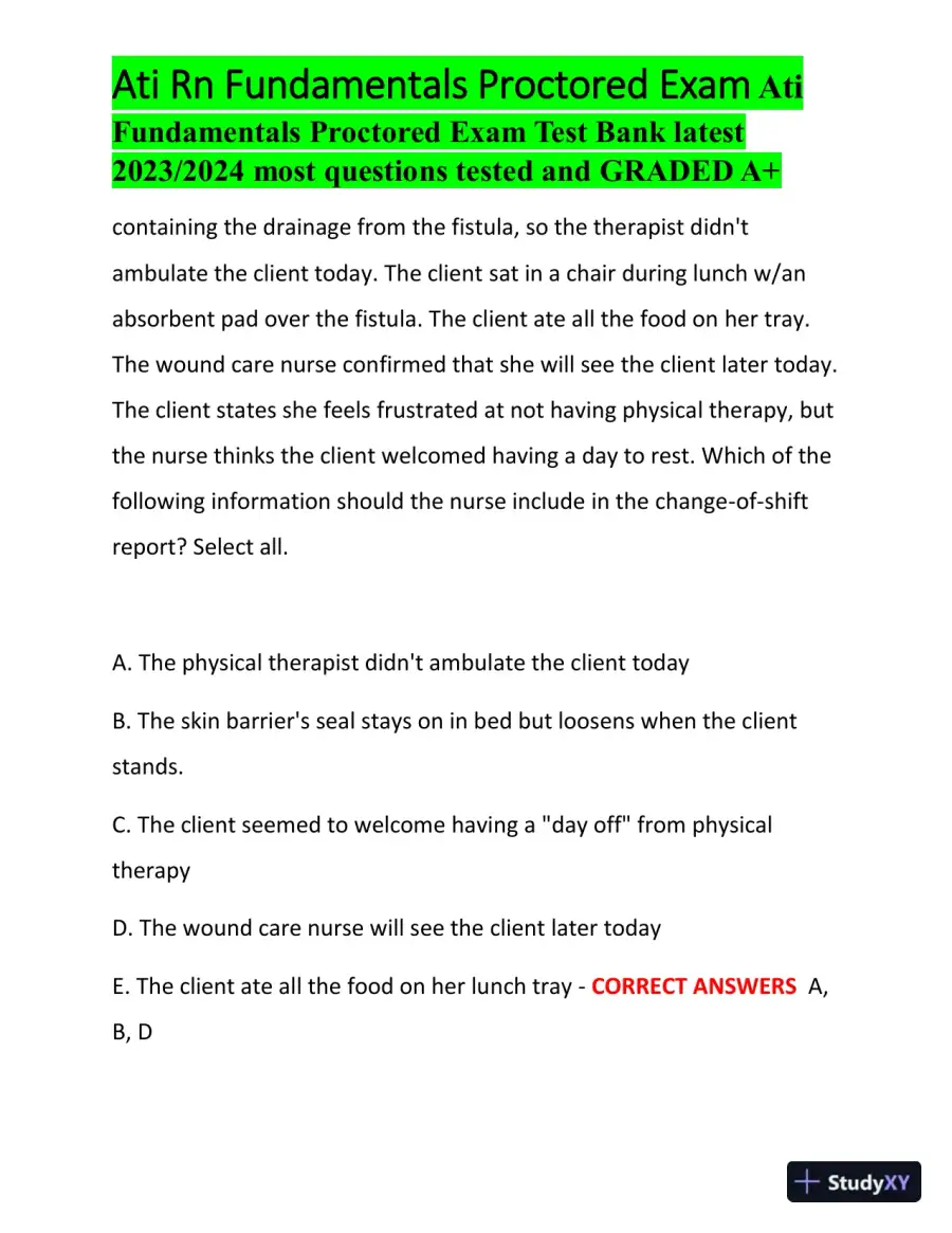 2023-2024 ATI RN Fundamentals Proctored Exam with Answers (100 Solved Questions), page 13