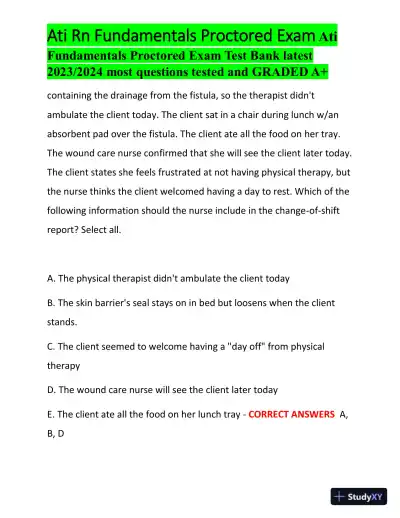 2023-2024 ATI RN Fundamentals Proctored Exam with Answers (100 Solved Questions) - Page 13 preview image