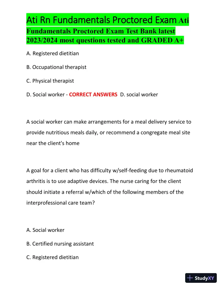 2023-2024 ATI RN Fundamentals Proctored Exam with Answers (100 Solved Questions), page 15