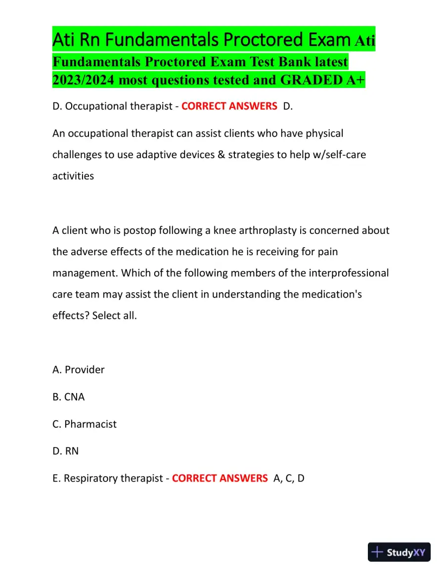 2023-2024 ATI RN Fundamentals Proctored Exam with Answers (100 Solved Questions), page 16