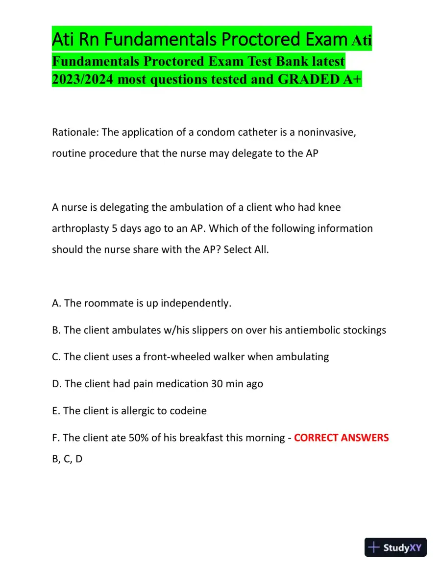 2023-2024 ATI RN Fundamentals Proctored Exam with Answers (100 Solved Questions), page 3