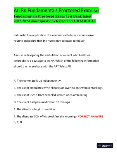 2023-2024 ATI RN Fundamentals Proctored Exam with Answers (100 Solved Questions) - Page 3 preview image