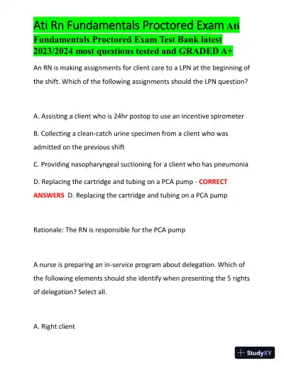 2023-2024 ATI RN Fundamentals Proctored Exam with Answers (100 Solved Questions) - Page 4 preview image