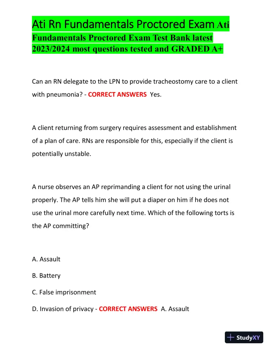 2023-2024 ATI RN Fundamentals Proctored Exam with Answers (100 Solved Questions), page 6