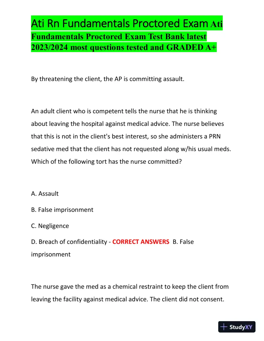 2023-2024 ATI RN Fundamentals Proctored Exam with Answers (100 Solved Questions), page 7