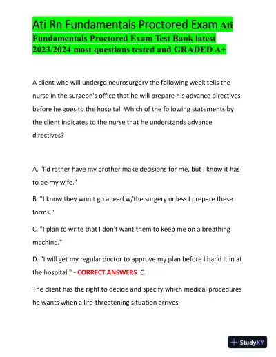 2023-2024 ATI RN Fundamentals Proctored Exam with Answers (100 Solved Questions) - Page 8 preview image