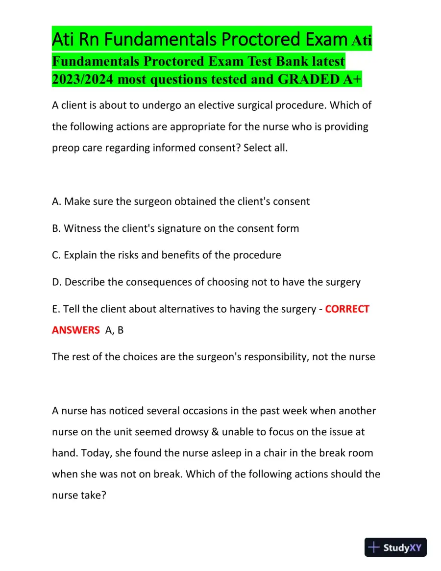 2023-2024 ATI RN Fundamentals Proctored Exam with Answers (100 Solved Questions), page 9