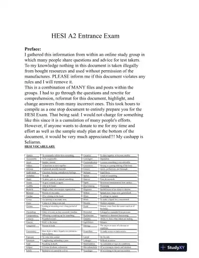 HESI Comprehensive Entrance Exam With Answers (513 Solved Questions) - Page 1 preview image
