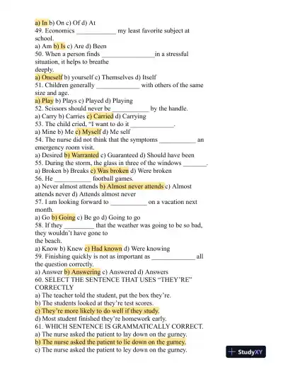 HESI Comprehensive Entrance Exam With Answers (513 Solved Questions) - Page 10 preview image