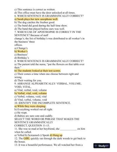 HESI Comprehensive Entrance Exam With Answers (513 Solved Questions) - Page 6 preview image