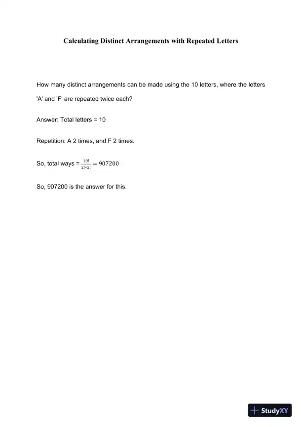 Calculating Distinct Arrangements With Repeated Letters - Page 1 preview image