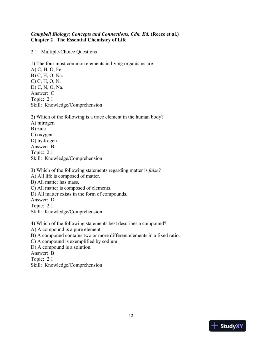 Test Bank for Campbell Biology: Concepts and Connections, First Canadian Edition, page 16