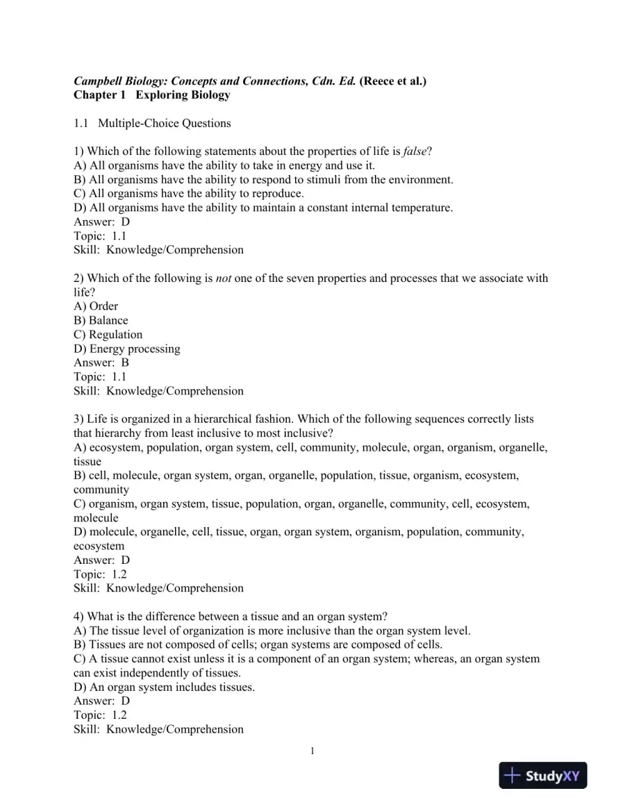 Test Bank for Campbell Biology: Concepts and Connections, First Canadian Edition, page 5