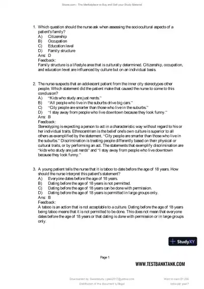 Test Bank for Maternal and Child Health Nursing: Care of the Childbearing and Childrearing Family, 9th North American Edition (Chapters 1-56) - Page 18 preview image