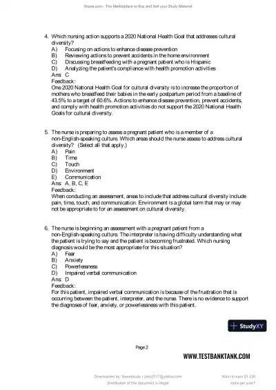 Test Bank for Maternal and Child Health Nursing: Care of the Childbearing and Childrearing Family, 9th North American Edition (Chapters 1-56) - Page 19 preview image