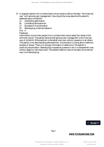 Test Bank for Maternal and Child Health Nursing: Care of the Childbearing and Childrearing Family, 9th North American Edition (Chapters 1-56) - Page 24 preview image