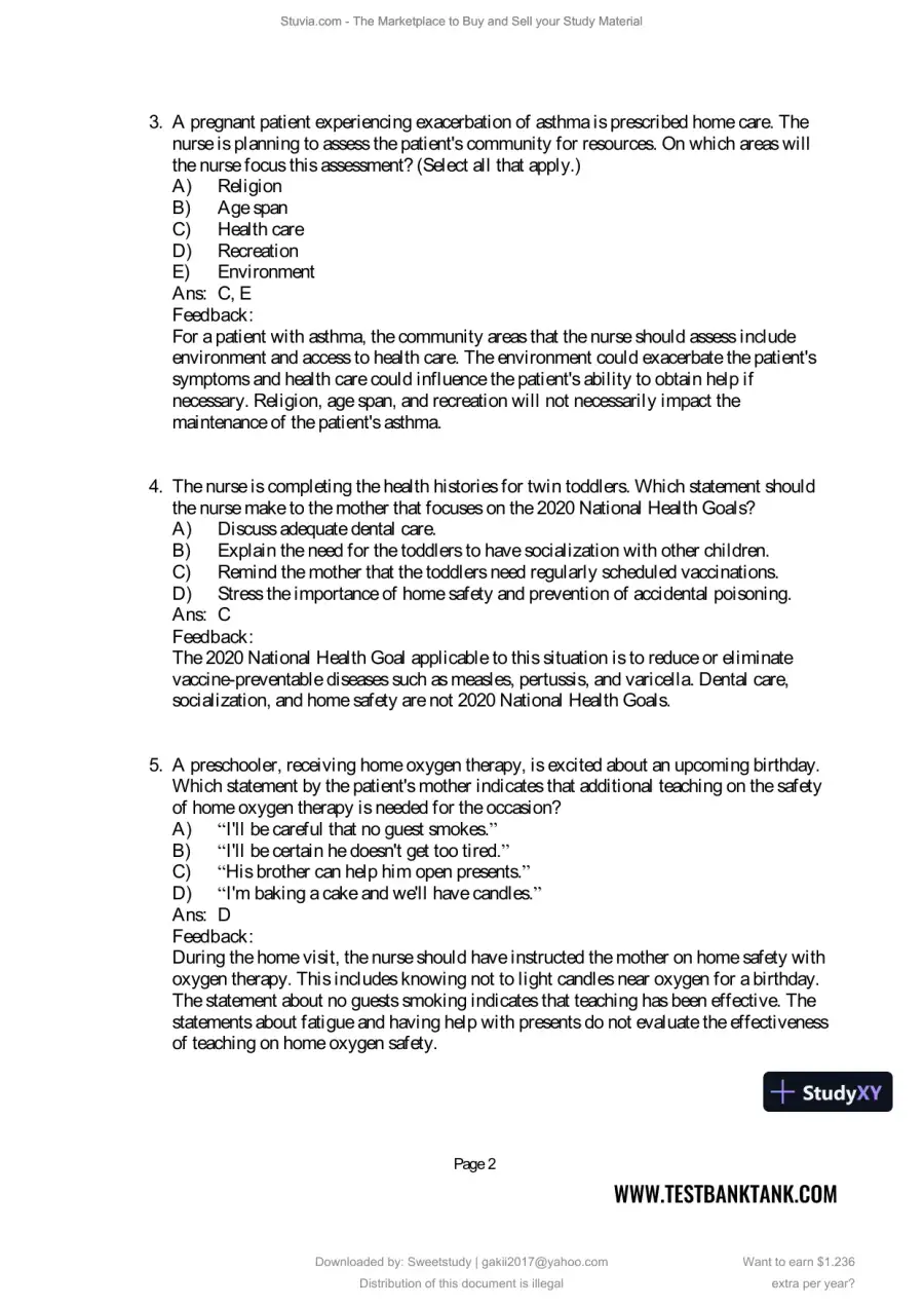 Test Bank for Maternal and Child Health Nursing: Care of the Childbearing and Childrearing Family, 9th North American Edition (Chapters 1-56), page 26