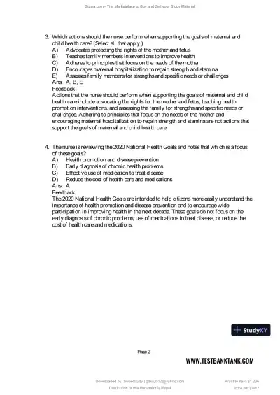 Test Bank for Maternal and Child Health Nursing: Care of the Childbearing and Childrearing Family, 9th North American Edition (Chapters 1-56) - Page 3 preview image