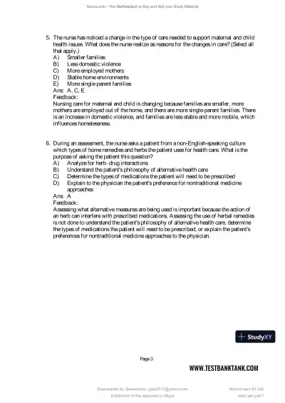 Test Bank for Maternal and Child Health Nursing: Care of the Childbearing and Childrearing Family, 9th North American Edition (Chapters 1-56) - Page 5 preview image