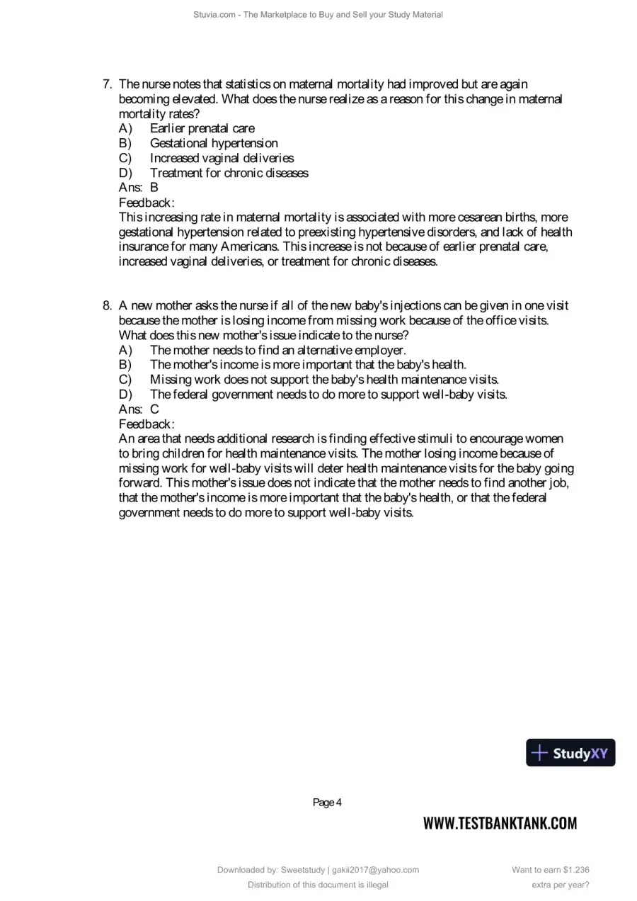 Test Bank for Maternal and Child Health Nursing: Care of the Childbearing and Childrearing Family, 9th North American Edition (Chapters 1-56), page 6