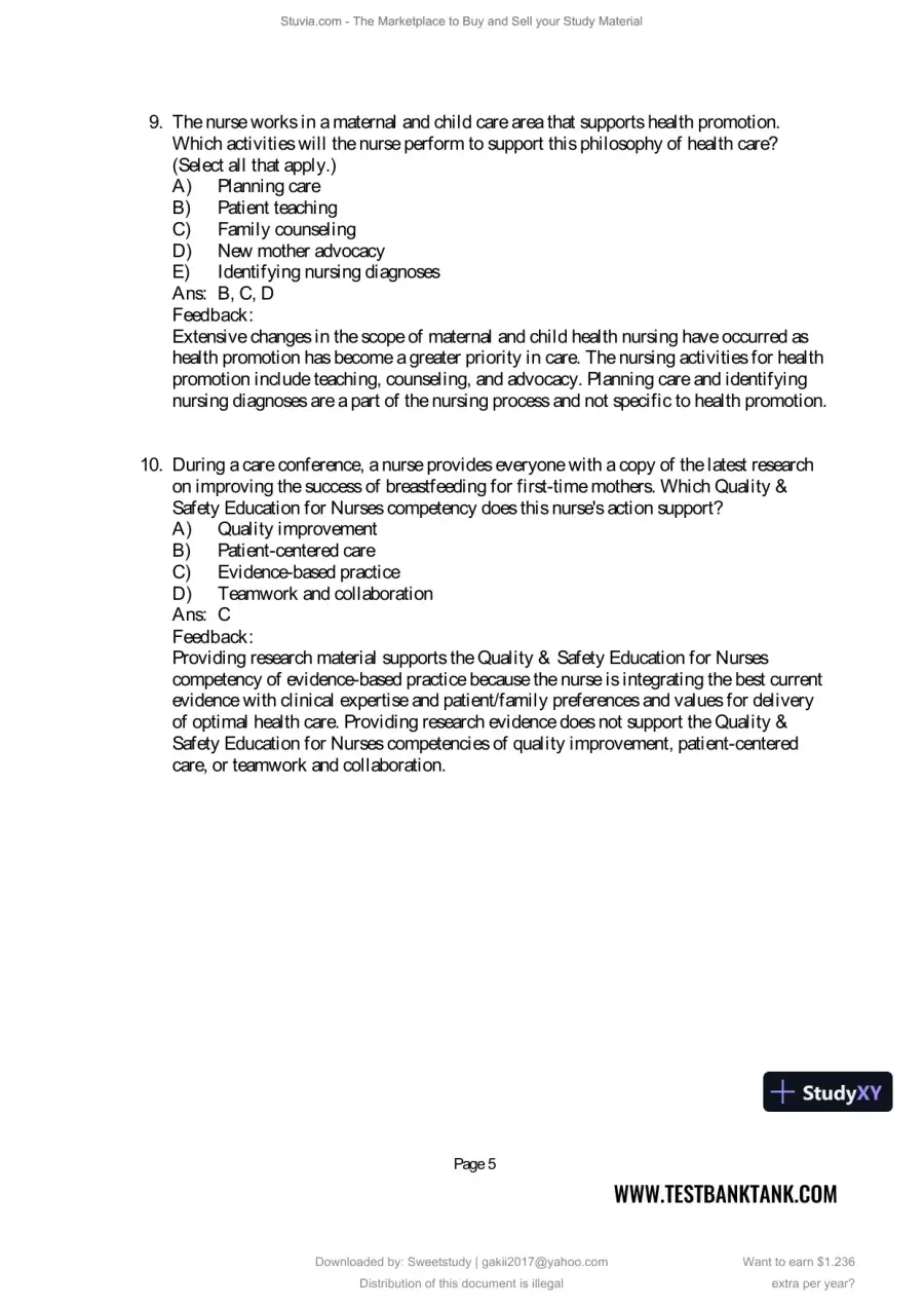 Test Bank for Maternal and Child Health Nursing: Care of the Childbearing and Childrearing Family, 9th North American Edition (Chapters 1-56), page 7