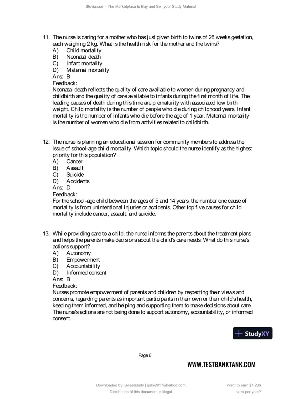 Test Bank for Maternal and Child Health Nursing: Care of the Childbearing and Childrearing Family, 9th North American Edition (Chapters 1-56), page 8