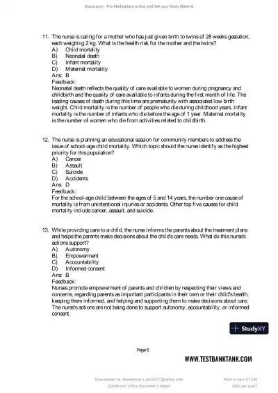 Test Bank for Maternal and Child Health Nursing: Care of the Childbearing and Childrearing Family, 9th North American Edition (Chapters 1-56) - Page 8 preview image