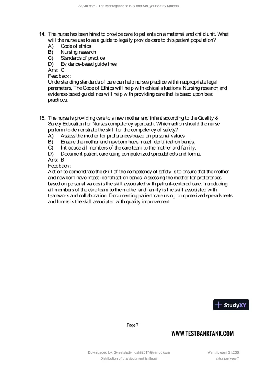 Test Bank for Maternal and Child Health Nursing: Care of the Childbearing and Childrearing Family, 9th North American Edition (Chapters 1-56), page 9