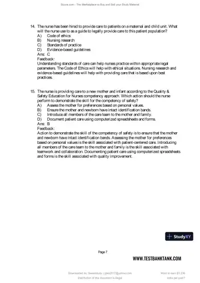 Test Bank for Maternal and Child Health Nursing: Care of the Childbearing and Childrearing Family, 9th North American Edition (Chapters 1-56) - Page 9 preview image