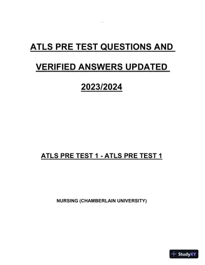 2023-2024 ATLS Pre Test Practice Exam with Answers (350 Solved Questions) - Page 1 preview image