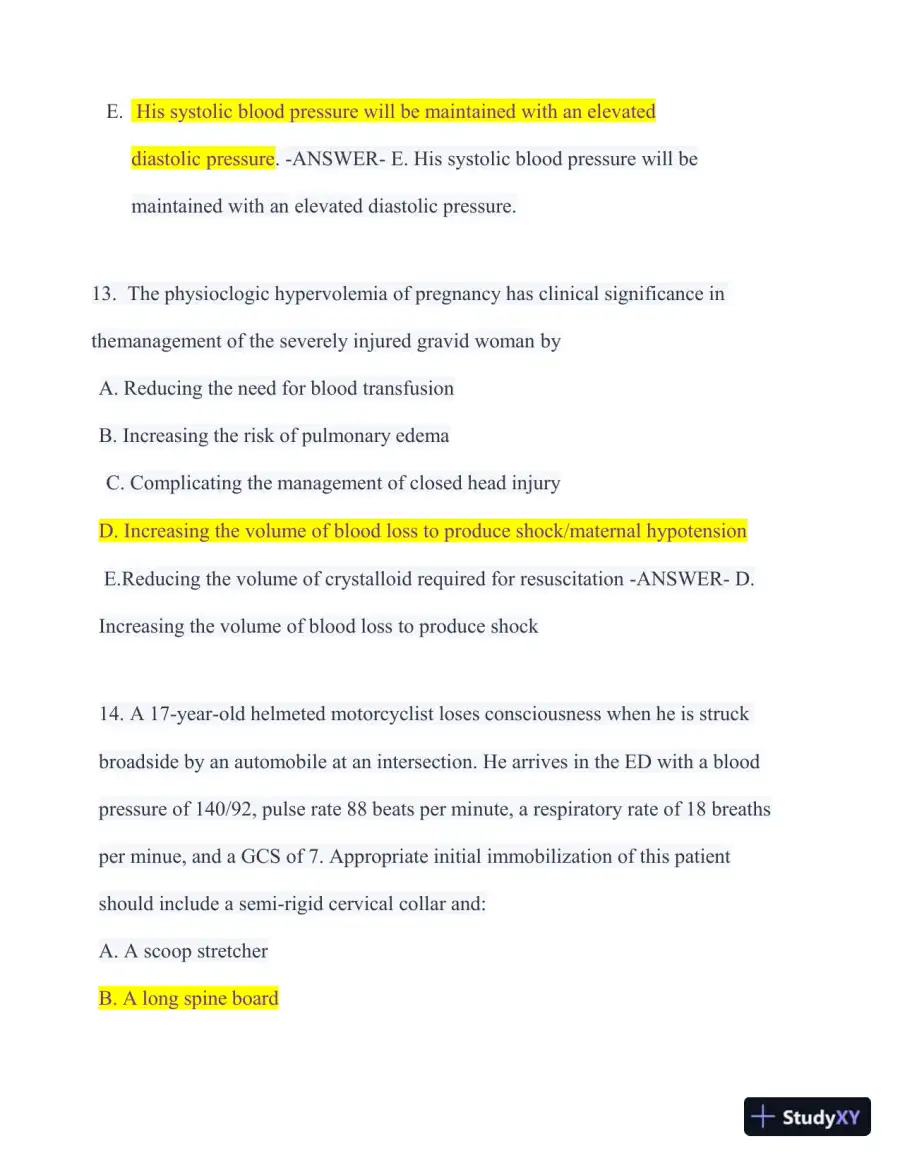 2023-2024 ATLS Pre Test Practice Exam with Answers (350 Solved Questions), page 11