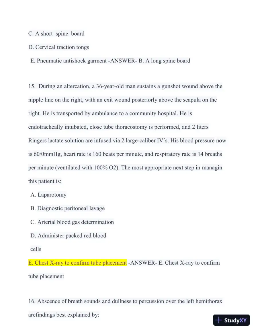 2023-2024 ATLS Pre Test Practice Exam with Answers (350 Solved Questions), page 12