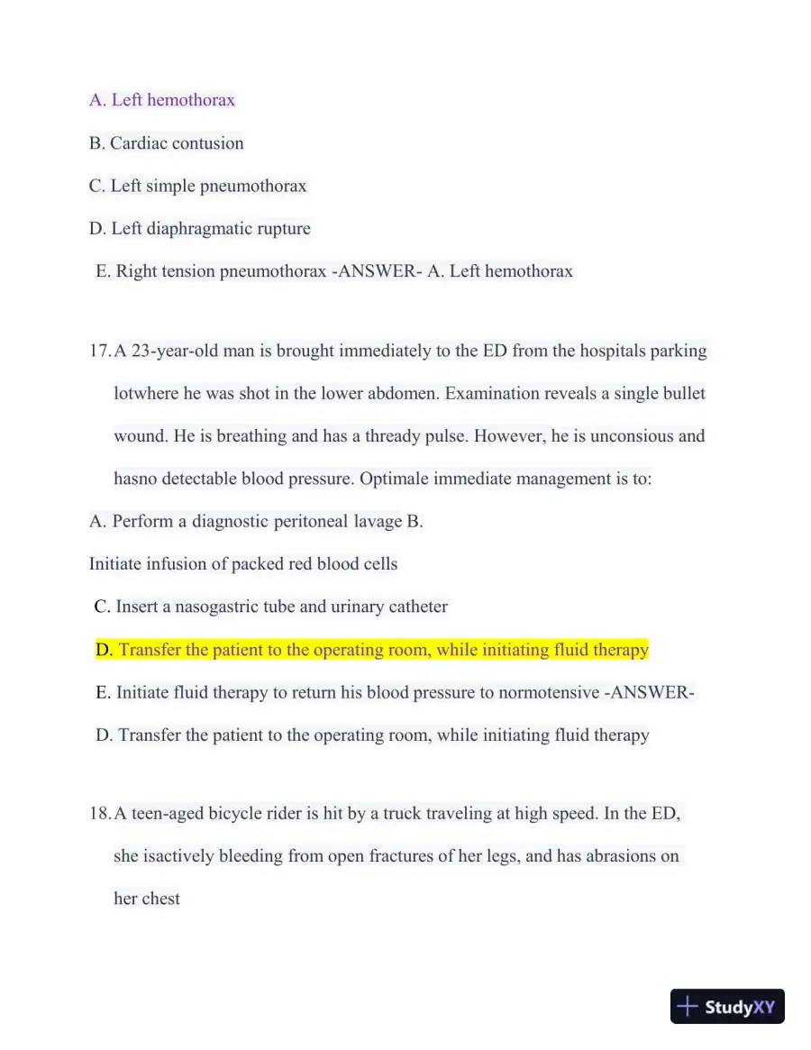 2023-2024 ATLS Pre Test Practice Exam with Answers (350 Solved Questions), page 13