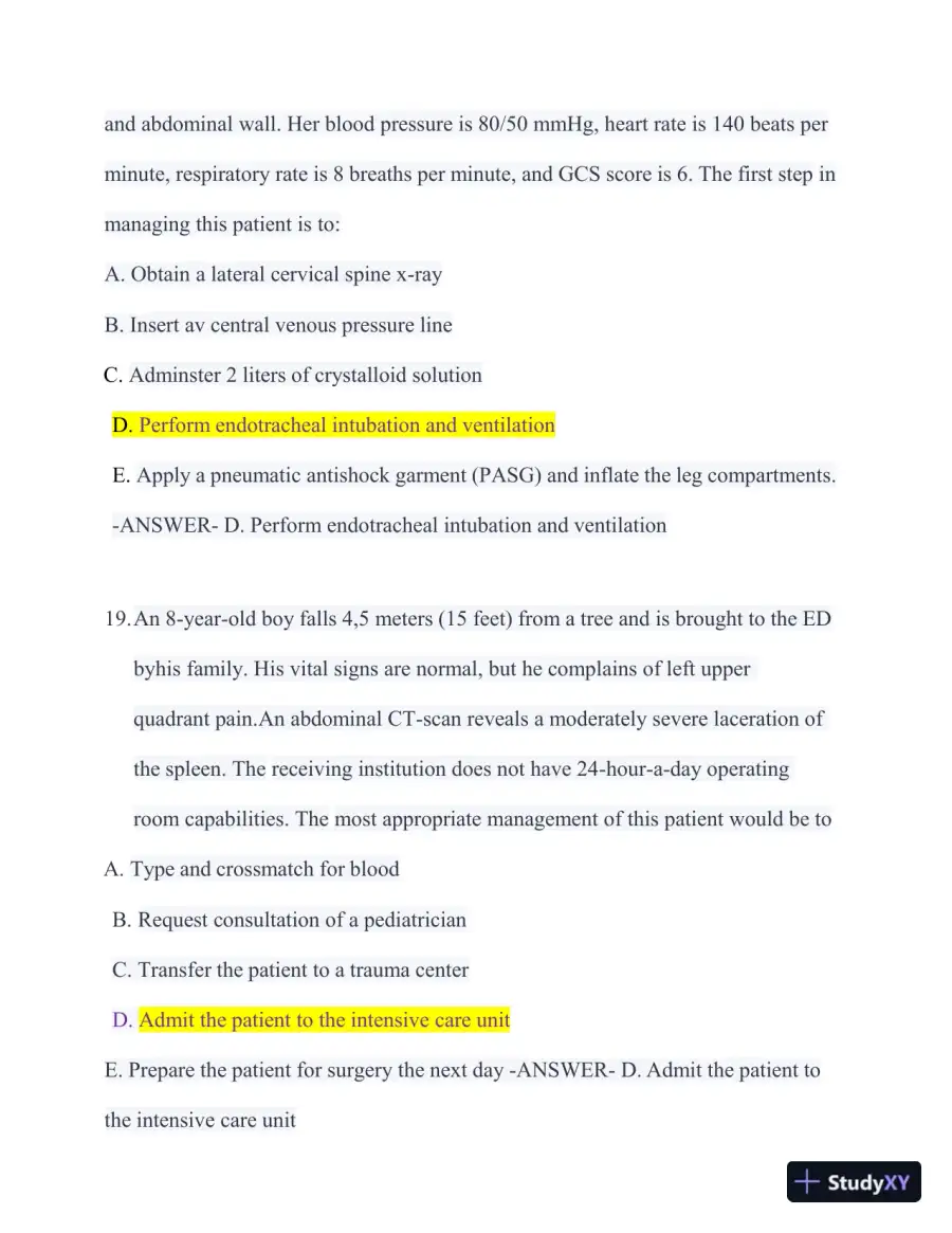 2023-2024 ATLS Pre Test Practice Exam with Answers (350 Solved Questions), page 14