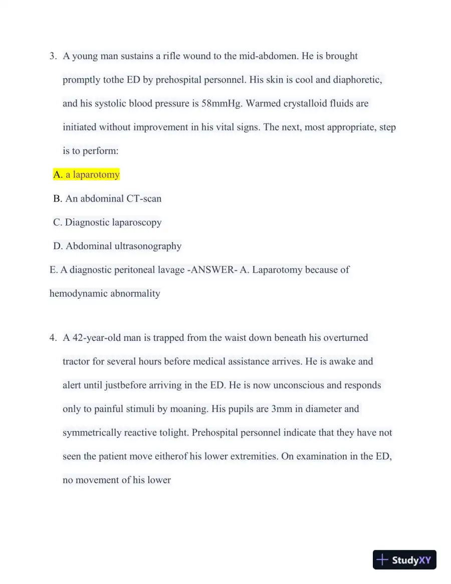 2023-2024 ATLS Pre Test Practice Exam with Answers (350 Solved Questions), page 5