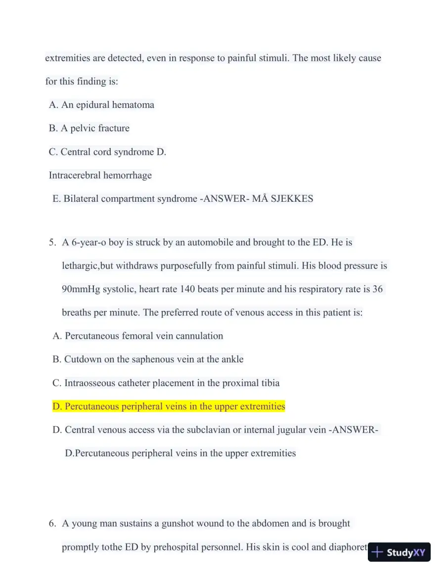 2023-2024 ATLS Pre Test Practice Exam with Answers (350 Solved Questions), page 6