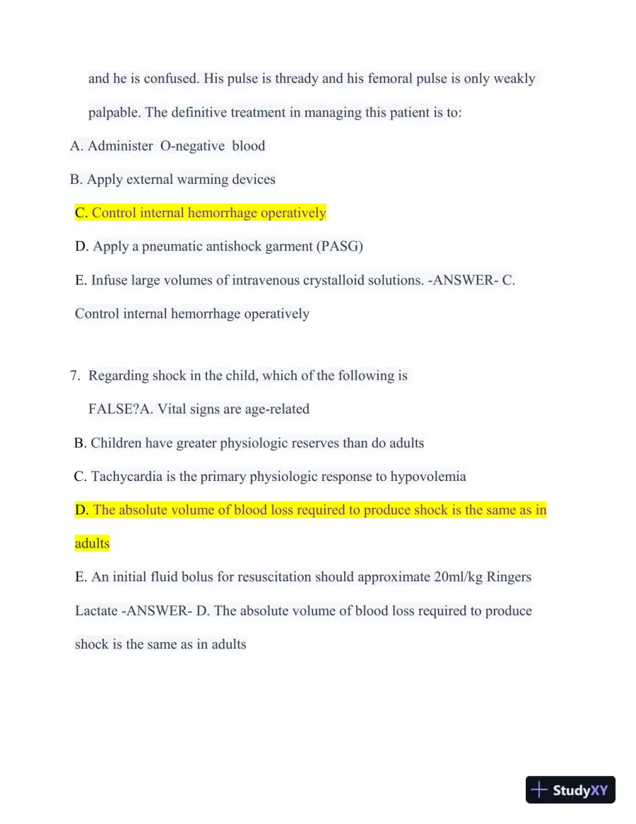 2023-2024 ATLS Pre Test Practice Exam with Answers (350 Solved Questions), page 7
