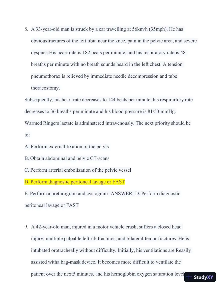2023-2024 ATLS Pre Test Practice Exam with Answers (350 Solved Questions), page 8