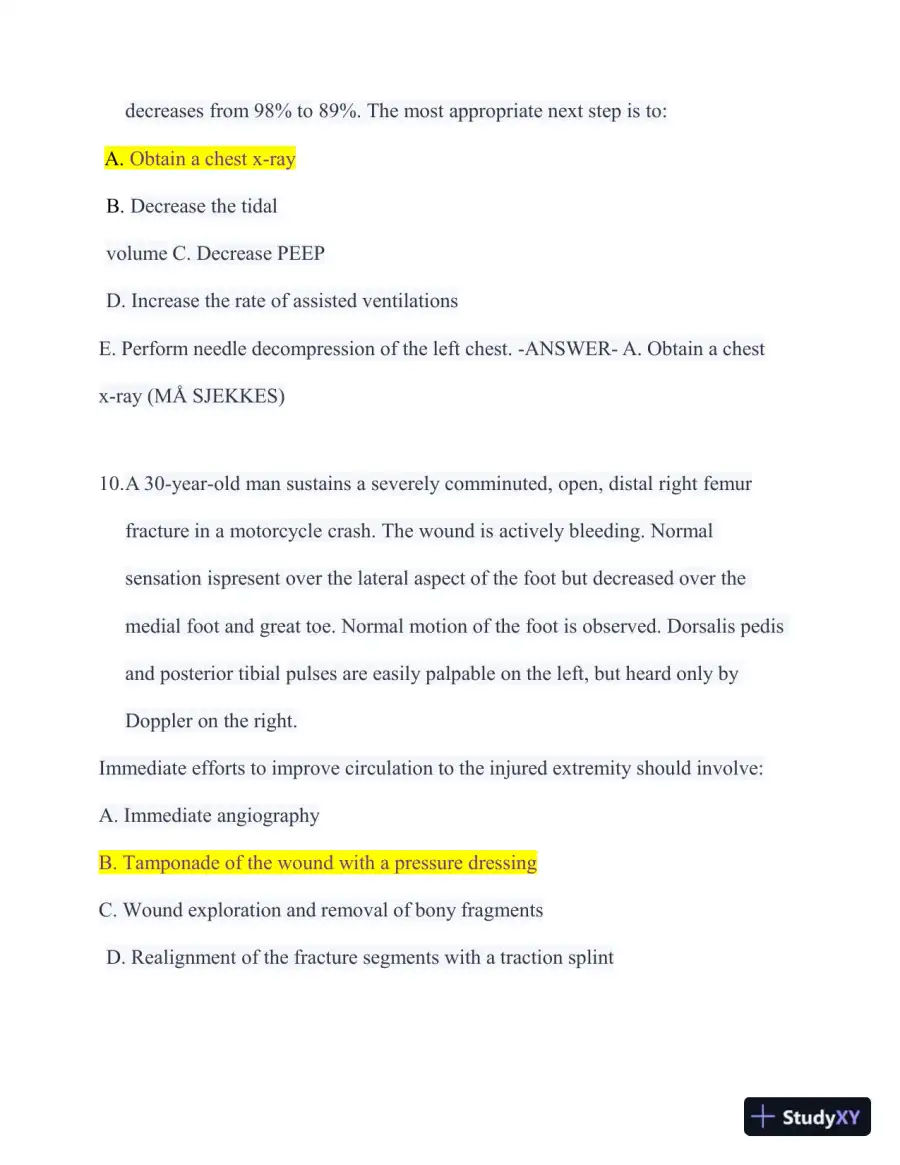 2023-2024 ATLS Pre Test Practice Exam with Answers (350 Solved Questions), page 9