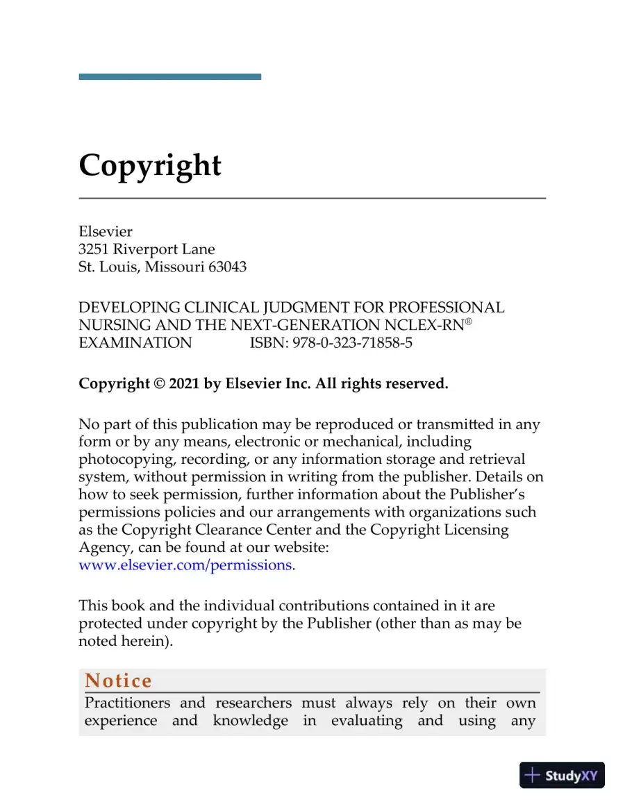 Developing Clinical Judgment for Professional Nursing and the Next-Generation NCLEX-RN® Examination (2020), page 17