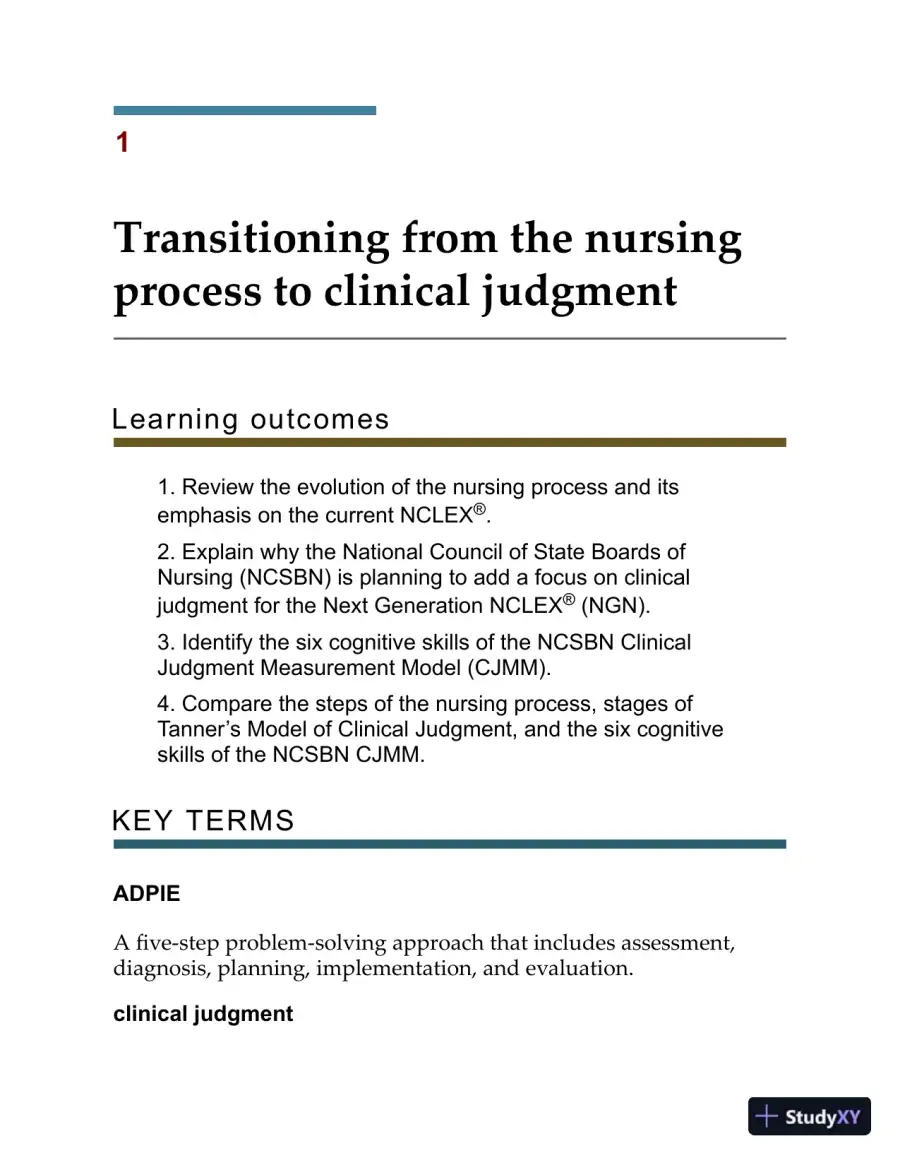 Developing Clinical Judgment for Professional Nursing and the Next-Generation NCLEX-RN® Examination (2020), page 31